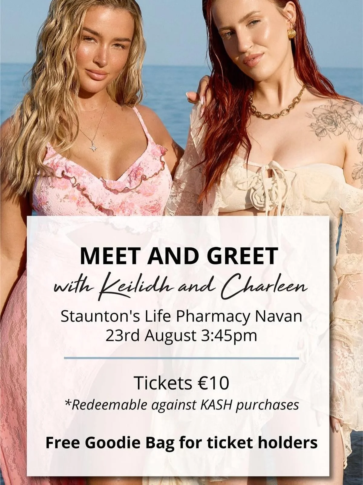 📣We are so excited to announce that @keilidhmua and @charleenmurphy will be here with @kashbeauty to do a meet and greet
Tickets are &euro;10 and redeemable against products