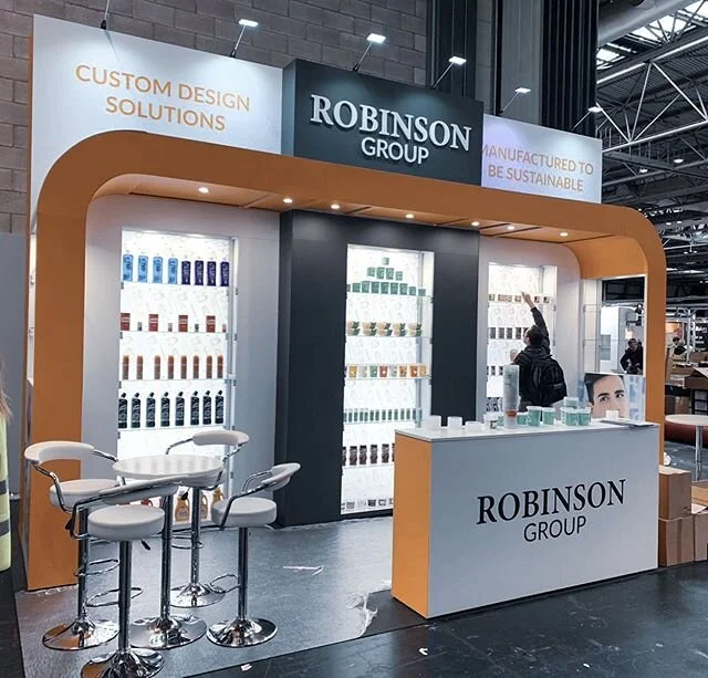 Love this new stand we&rsquo;ve created for long standing clients @robinsonpackaging exhibiting at #packaginginnovations this week!  What&rsquo;s more it&rsquo;s surrounded by shell scheme so their 4m high 3D logo can be seen across the halls!
#besma