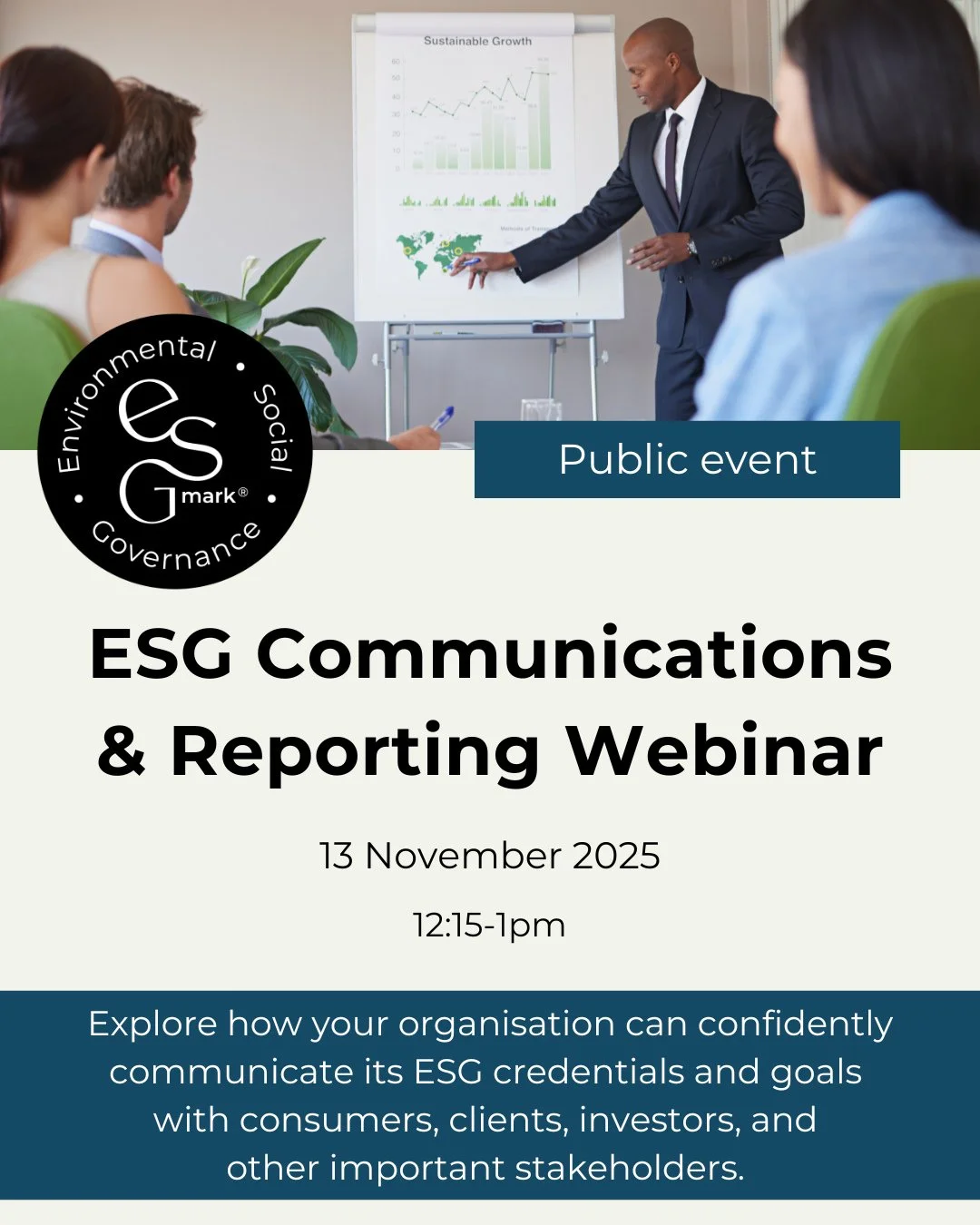 Want to strengthen your ESG communications strategy and position your organisation as a trusted, responsible leader? ⁠
⁠
Join our free upcoming webinar!⁠
⁠
📅 13 November 2025⁠
🕒️ 12:15-1pm⁠
⁠
We will discuss how your organisation can confidently co