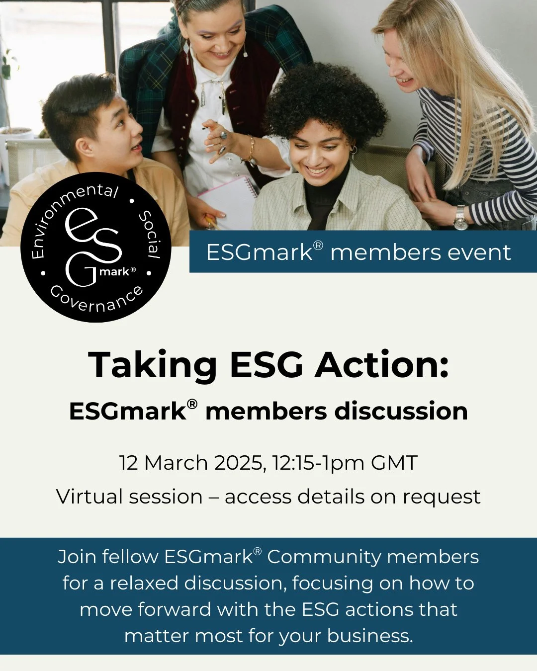 Not sure where to focus your ESG efforts? ⁠
⁠
Join us for a relaxed, interactive session on taking ESG action - just for ESGmark&reg; community members.⁠
⁠
In this 45-minute members discussion, we&rsquo;ll explore how to move forward with ESG actions