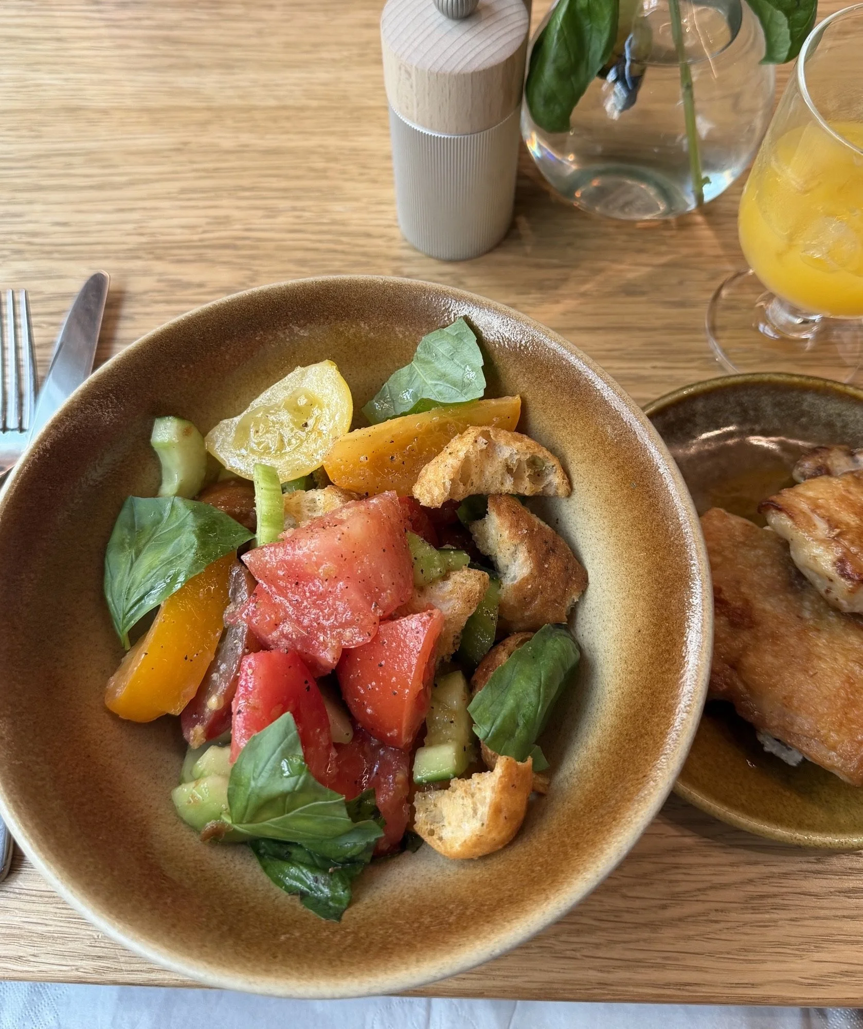 Meal at The Orangery, London, with produce grown on site by Square Mile Farms vertical farming system