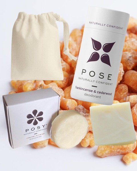POSY® London's Deodorant, shampoo & conditioner bar cotton bag bundle
