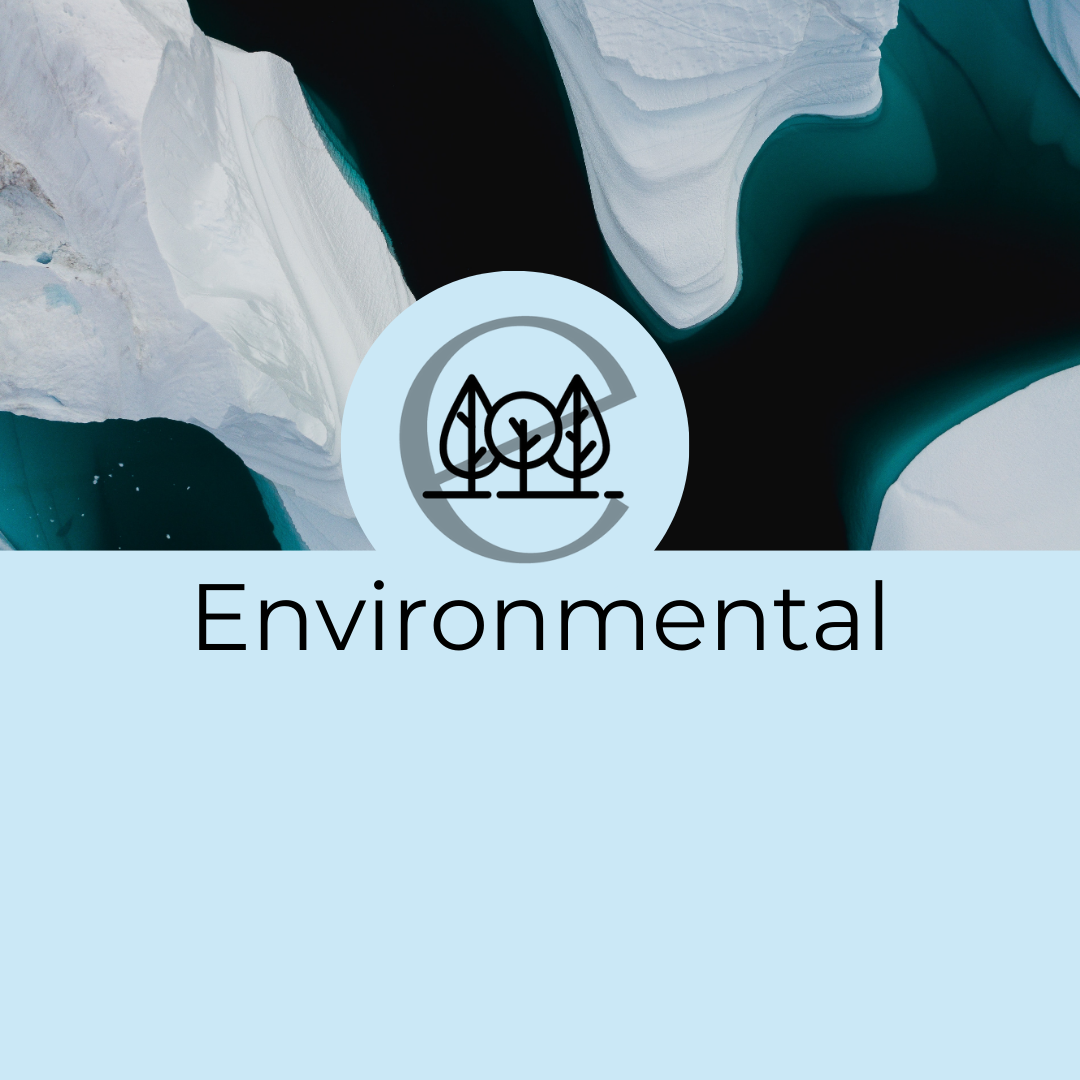 ESG Environmental icon showing trees along with image of icebergs representing environmental impact and importance of sustainability