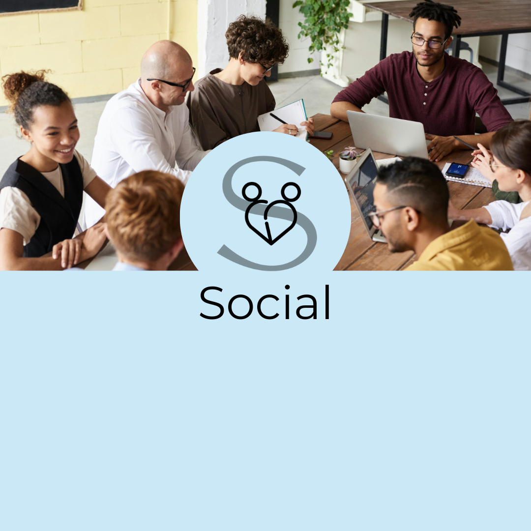 ESG Social icon and image showing happy colleagues working together representing positive workplace culture and fair employment practices