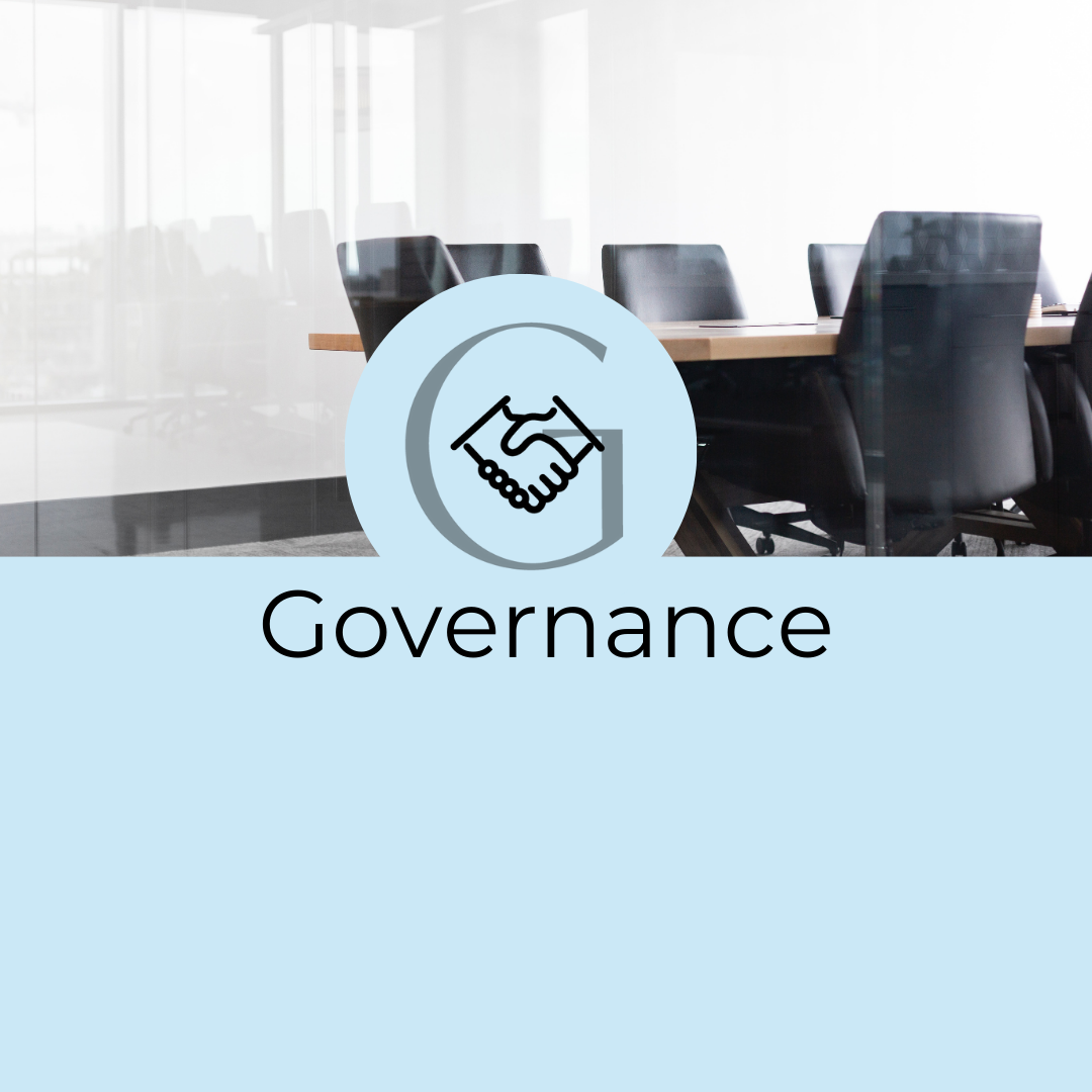 ESG Governance icon showing handshake and boardroom image representing responsible business practices