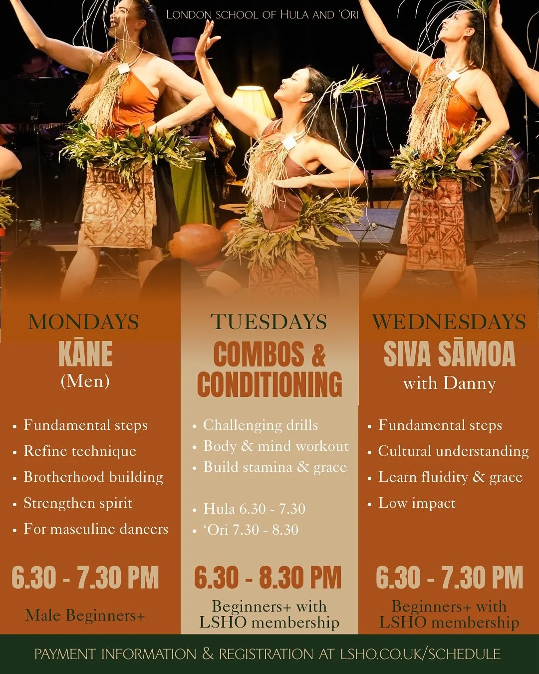 ✨UPDATED LSHO TIMETABLE✨
If you are a seasoned LSHO member, the only change is that Siva Sāmoa and Kāne will be swapping days. For those who are new here, welcome, ‘a haere mai! Come, dance with us and join our ever-growing ‘Ohana! 
We