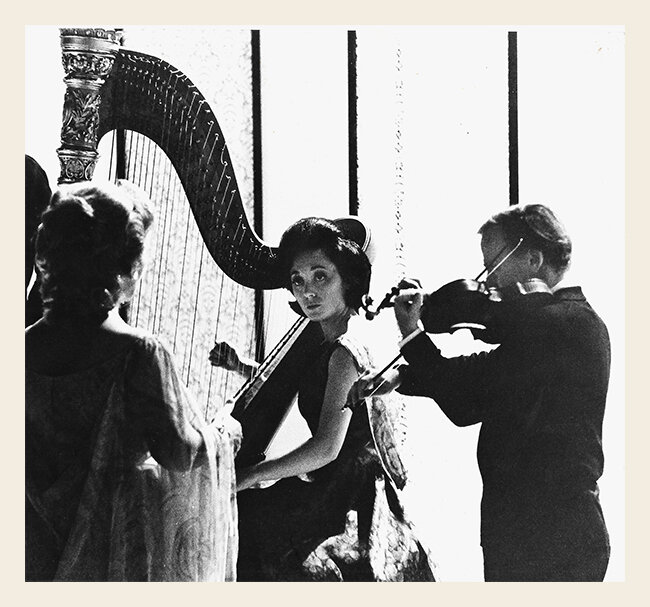 Elizabeth Schwarzkopf (singer), Yehudi Menuhin (violin) and Marisa Robles (harp)