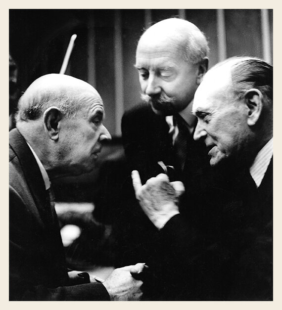 Pablo Casals and Sir Adrian Boult with Sir William Glock