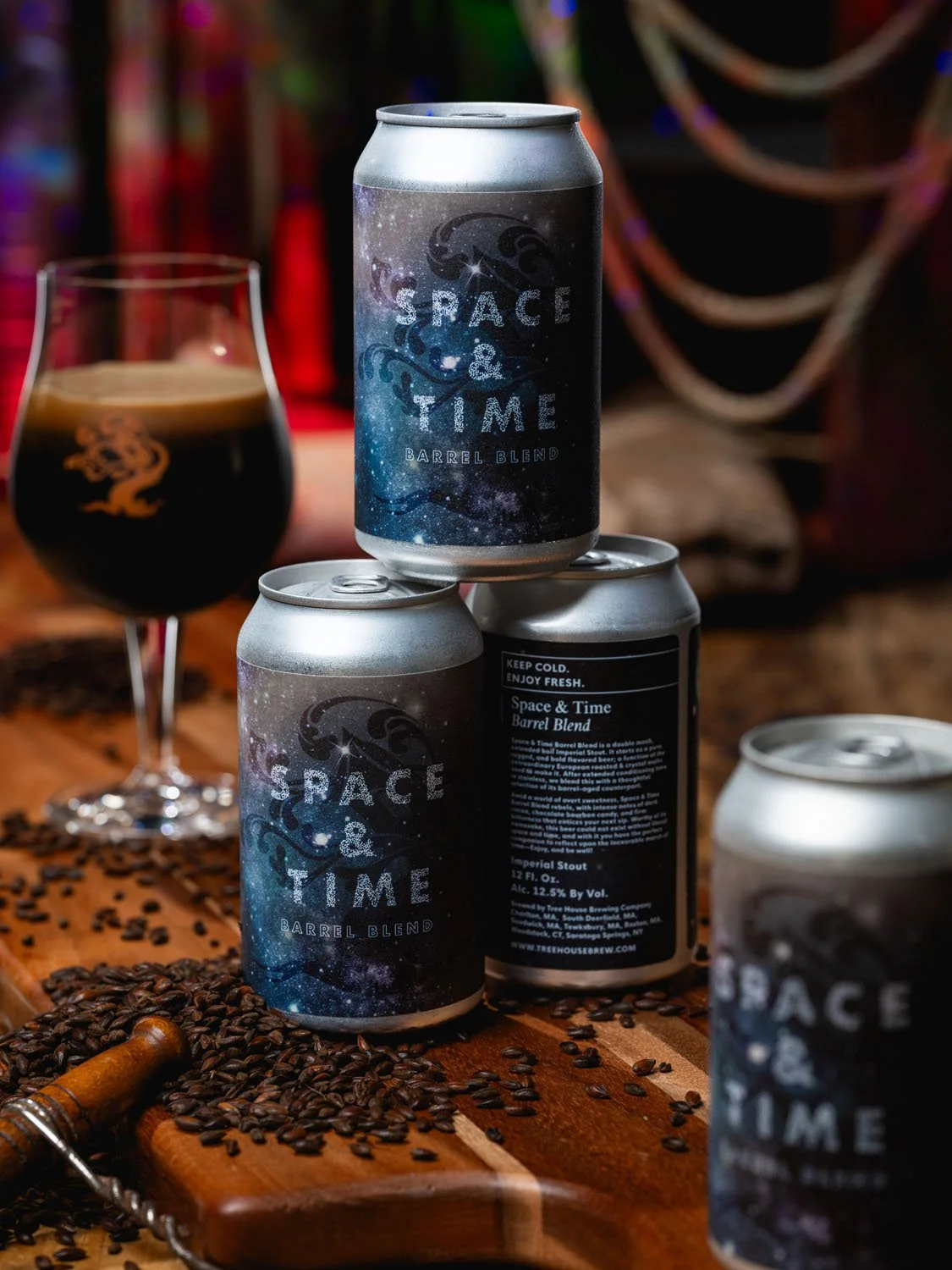 Space and Time Barrel Blend does the cellaring for you. 

Our double mash Imperial Stout is given extended conditioning time in our stainless cellar before being blended with its barrel-aged counterpart.

The bourbon barrel-aged portion of this beer 