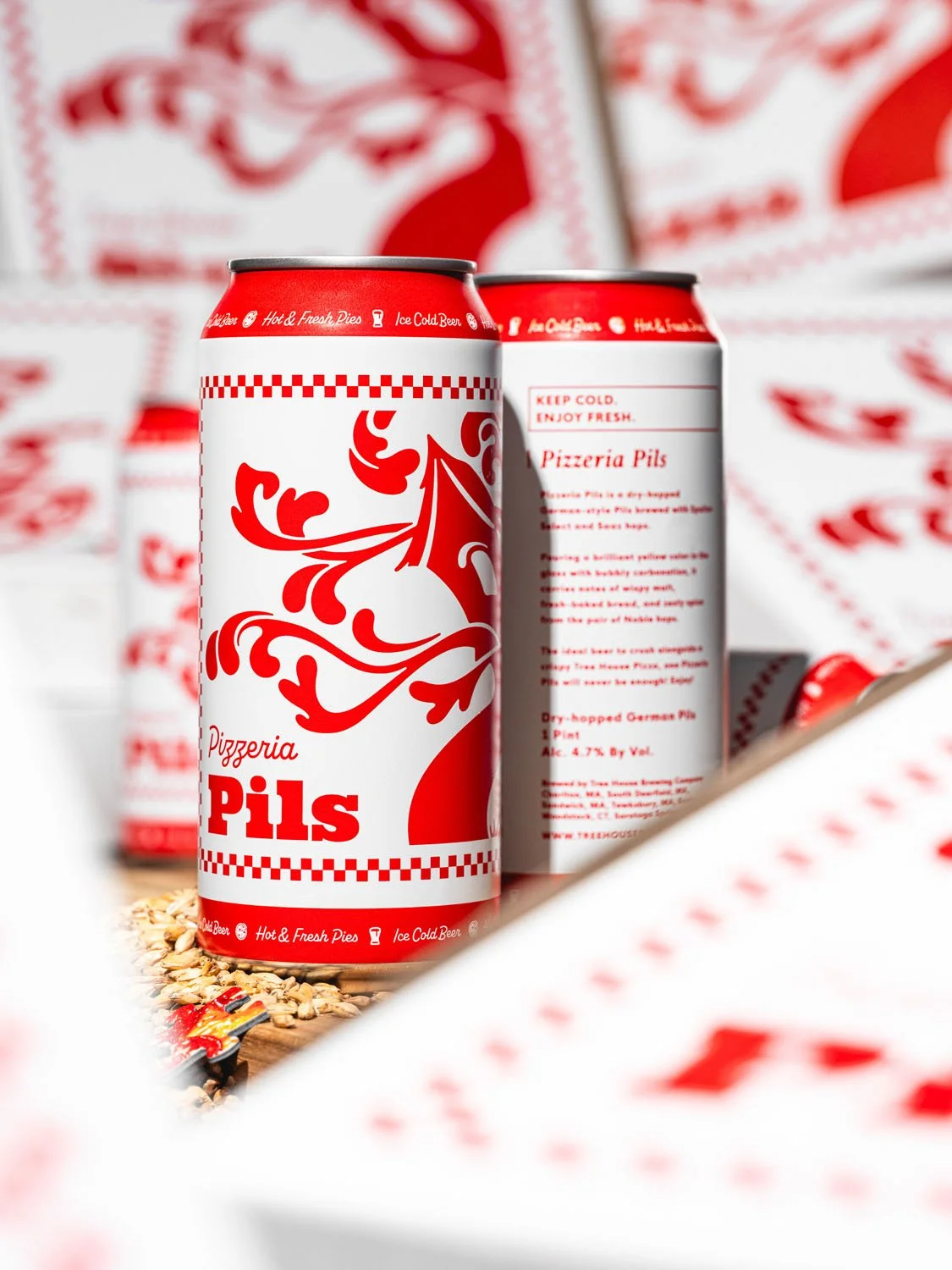 "A lovely cheese pizza, just for me. . . "

Pizzeria Pils is our dry-hopped Pilsner and one of our most zippy Lagers. Incredibly clean, it snaps with Saaz and Spalter Select hops, lending notes of noble spice and lemon zest.

It's our go-to