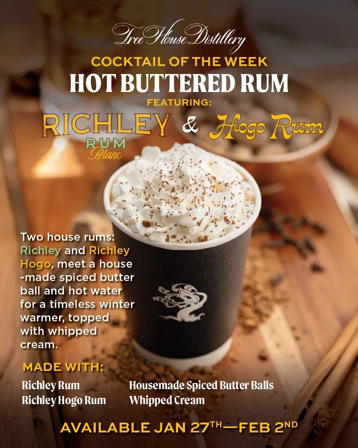 With this week&rsquo;s Cocktail of the Week, we&rsquo;ve unlocked a new level of coziness thanks to our newest winter cocktail.

Hot. Buttered. Rum.

It starts with a blend of two of our rums, which are worth talking about if you haven&rsquo;t sample