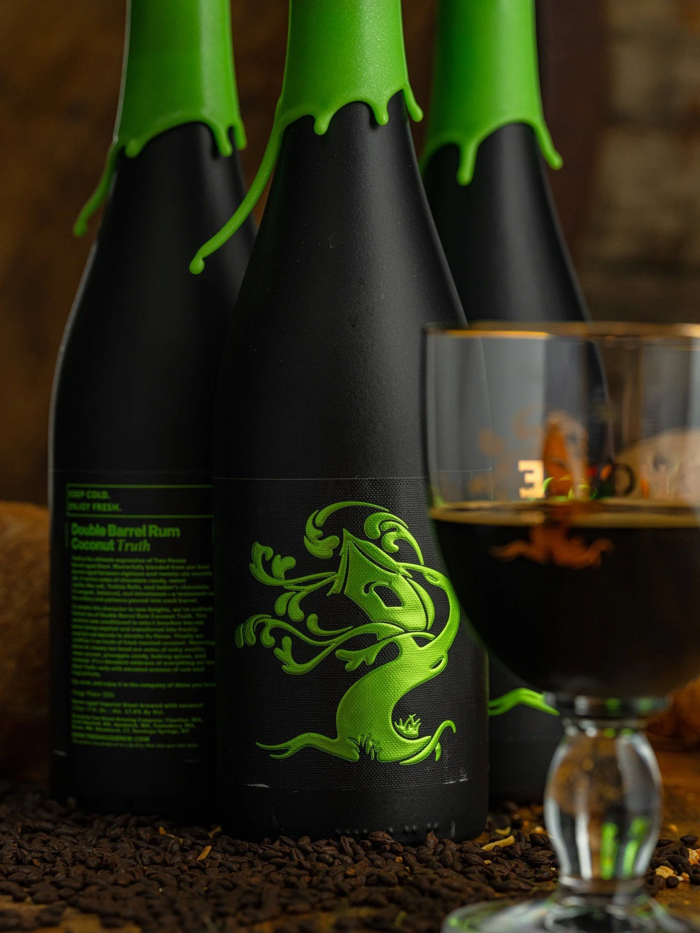 Double Barrel Rum Coconut Truth. 

This devilishly delicious variation was conditioned in select bourbon barrels before being transferred to freshly emptied rum barrels. The resulting blend develops wonderful fruity esters during its second rest, whi