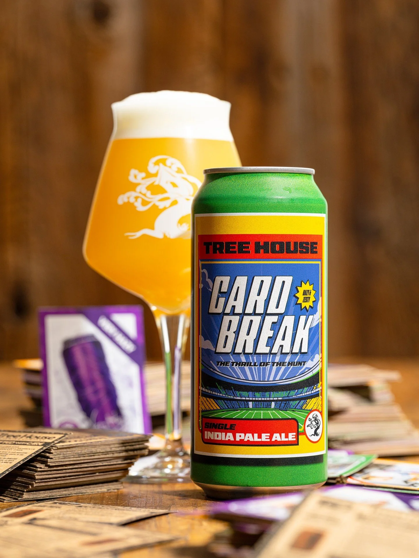 Card Break IPA returns just in time for our first trade night!

This Single IPA crusher features our favorite lots of Amarillo, Mosaic, and Centennial. It bursts with notes of pine, blueberry jam, and sweet peaches!

Tonight, we are bringing together
