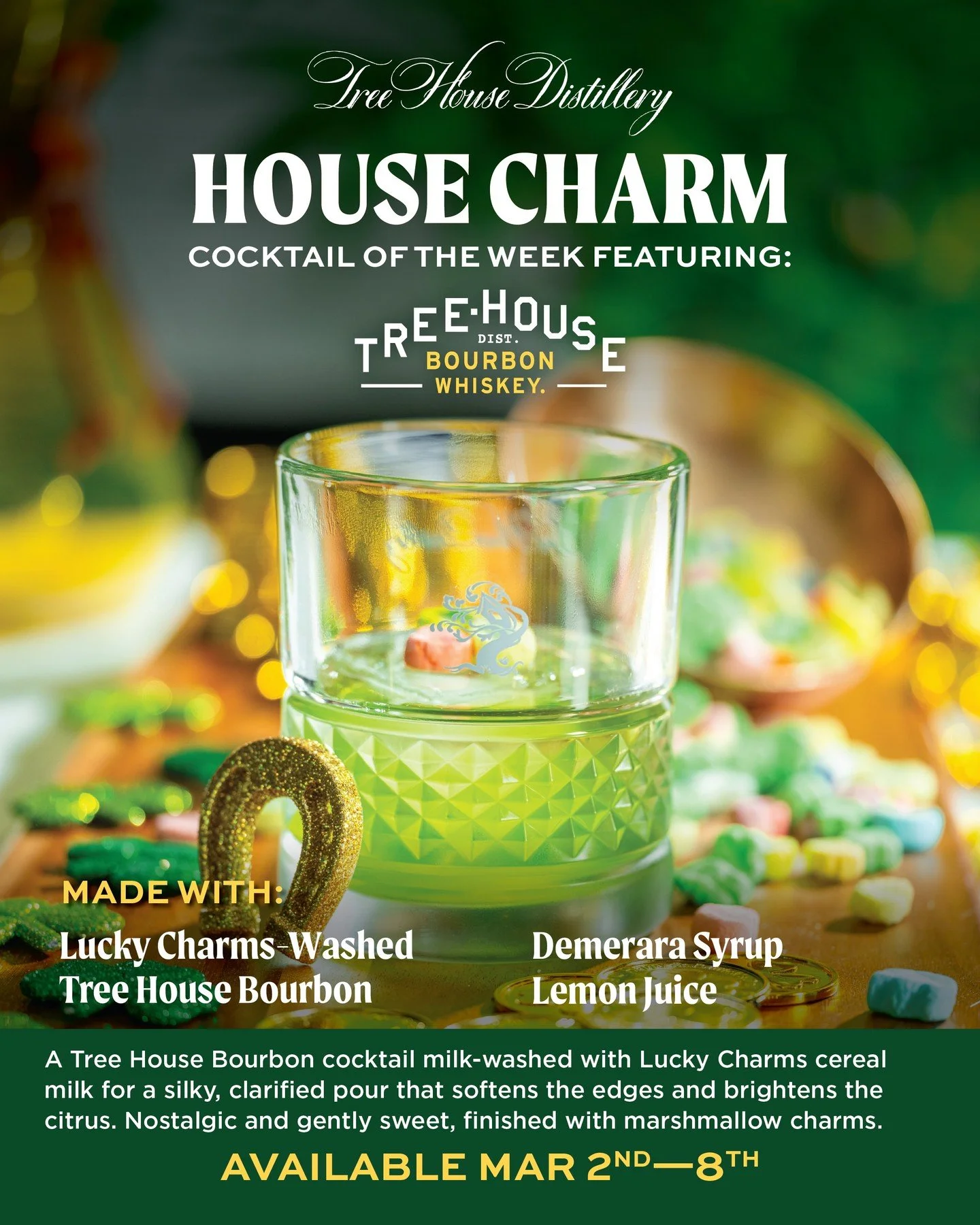We&rsquo;ve got a mischievous new cocktail joining us for the Week of Green 🍀

Our distillery team created a nostalgic trip down memory lane with House Charm, a playful nod to those childhood mornings we all remember. If you were the kid sneaking Lu