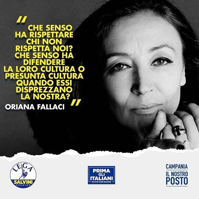Scrittrice, giornalista, donna coraggiosa. Scomoda ai buonisti perch&eacute; libera. Il tempo ha dato ragione ad Oriana Fallaci. Oggi la ricordiamo in occasione del suo compleanno, tanti auguri Oriana!
#Campania #IlNostroPosto
@matteosalviniofficial
