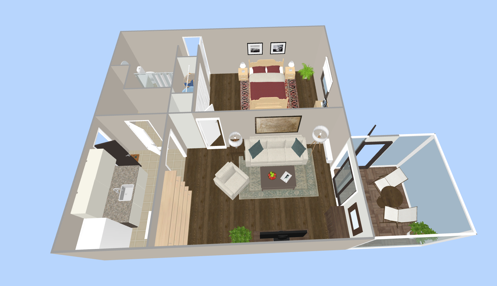 Springfield Assisted Living One Bedroom Apartment Floor Plan Bird View