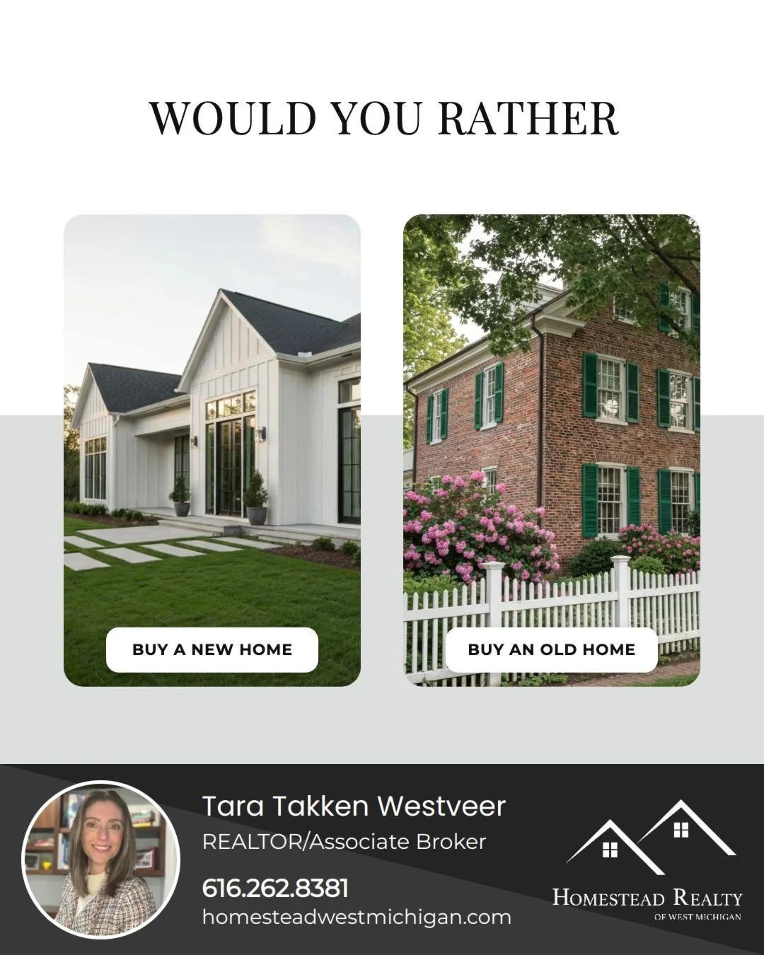 Would you rather buy a new home to avoid renovations or invest in an older home for a better price? Both options have their perks! 

A new home offers modern features and less immediate maintenance, while an older home might come with character and