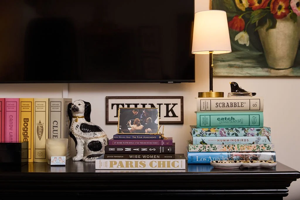 media console table top organization