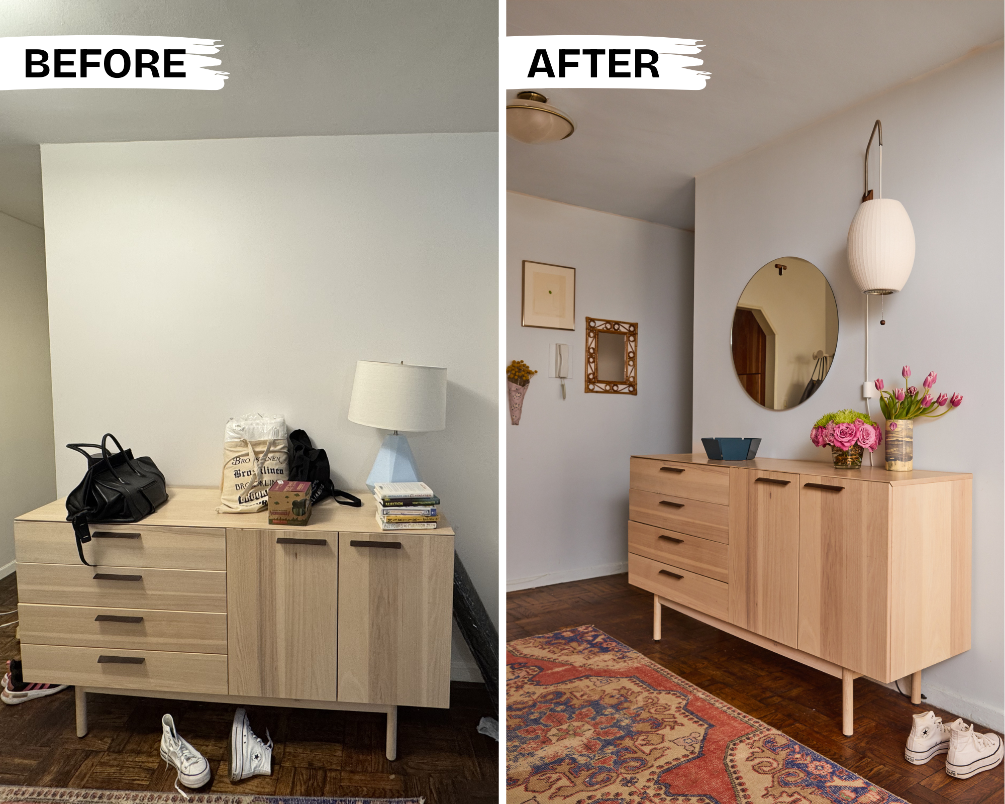 before + after: repurposed this dresser as an entry console for easy access of cold weather accessories