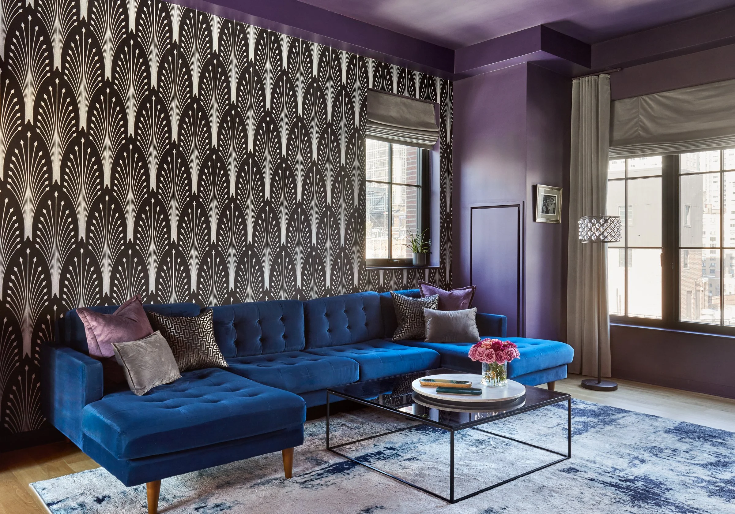 living room in open floor plan apartment in midtown Manhattan