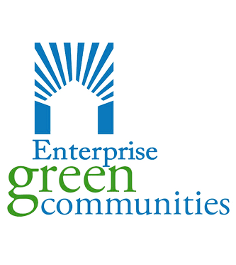 Logo for Enterprise Green Communities with a stylized sunburst and arch design above the text.