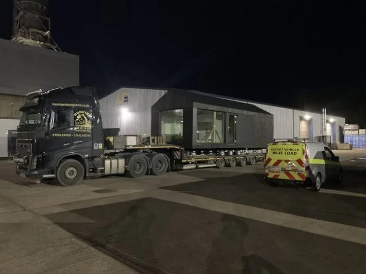 Image shows the Skylark slimline on the back of a truck before a delivery by dunkirk developments