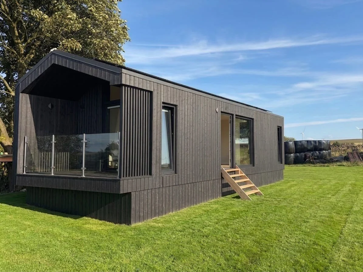 Black sugi-ban clad luxury lodge in lancashire