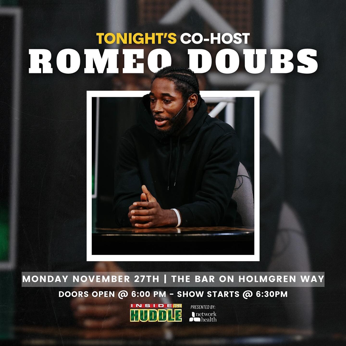 TONIGHT❕ Join us &amp; Romeo Doubs to celebrate Green Bay&rsquo;s BIG win on Thanksgiving 🏈

We will be live from @thebarholmgrenway tonight at 6:30 🎥

Doors open at 6pm and admission is FREE 🎟️