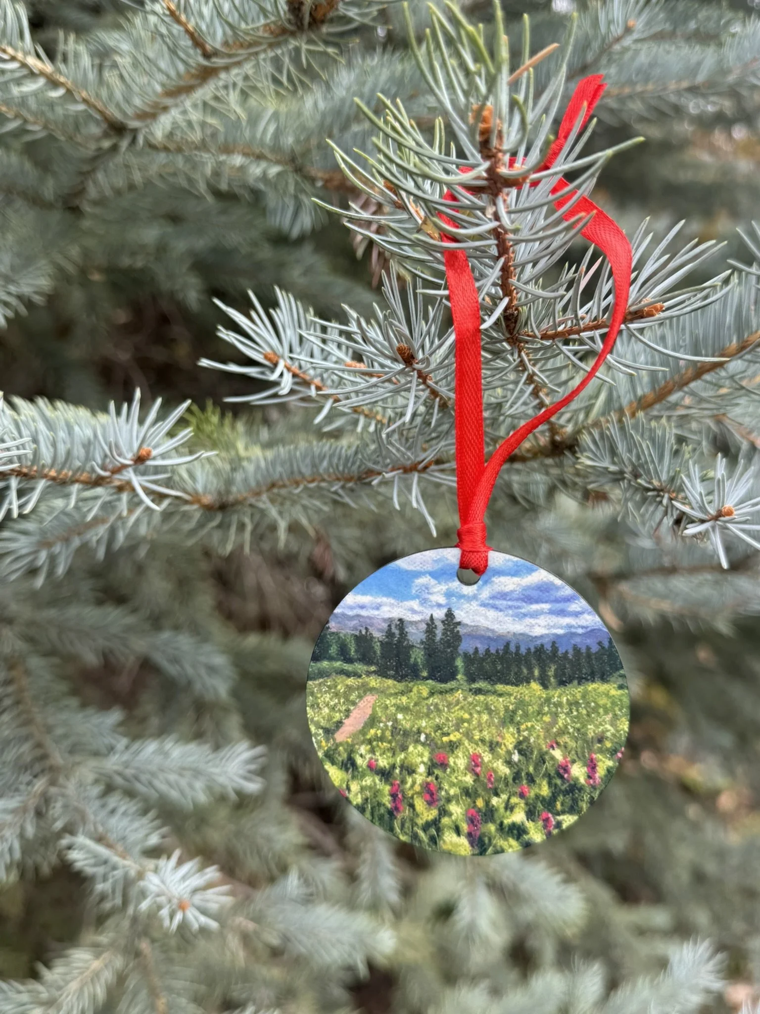 Wildflower Meadow on Engineer wooden ornament