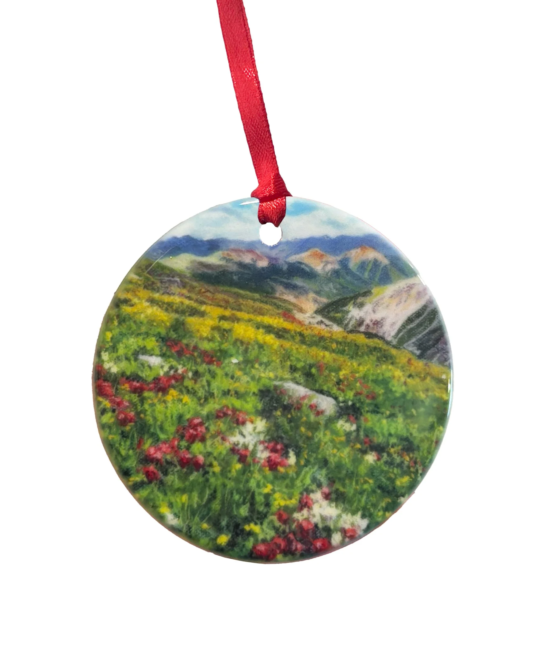 Colorado Wildflowers and Mountains ceramic ornament