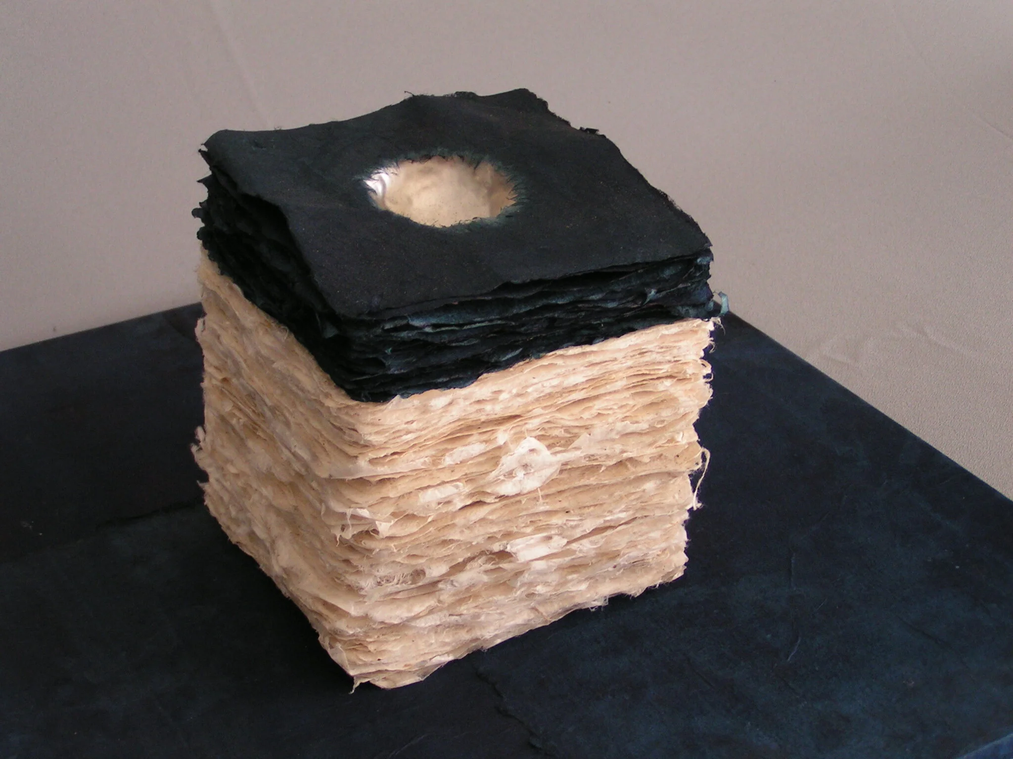 Small Silver Bowl, Kozo, indigo and silver, 5" long x 5" wide x 8" deep, Click the image to see detail photos
