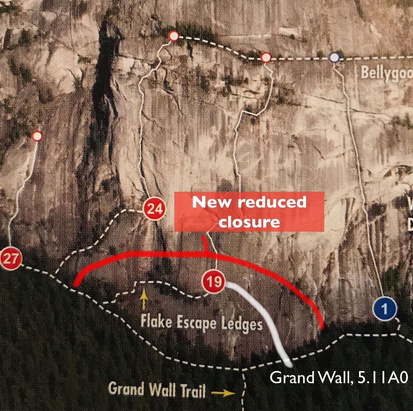 After an initial assessment by a geotechnical engineer, the closure boundary at the Grand Wall has been reduced. The right hand extent of the closure has been reduced so The Black Dyke, Java Jive, Coyote and Flex Capacitor are no longer affected. The