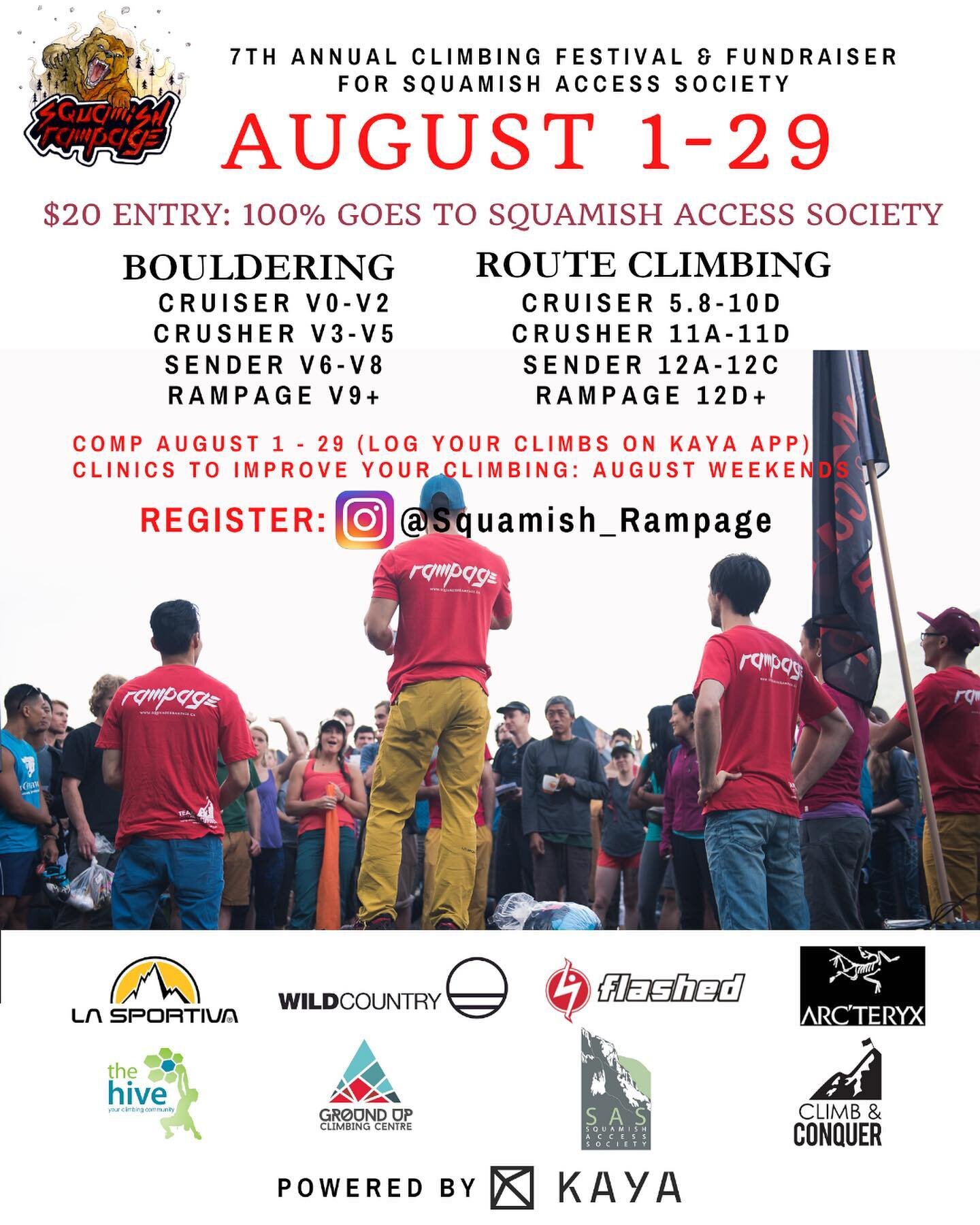 Squamish Rampage is back! All proceeds support the Squamish Access Society. Follow @squamish_rampage for more details. This year the competition includes routes!! Get training now, the rampage commences soon. #squamishrampage #squamishaccess  #squami