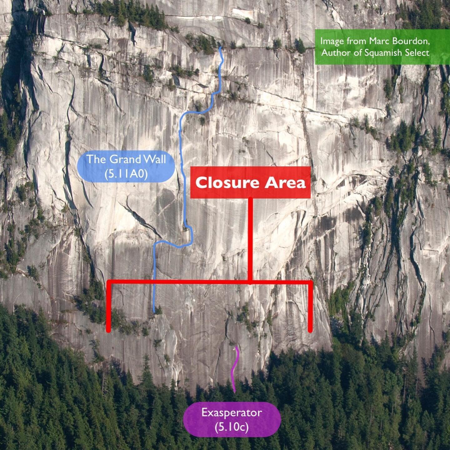 Update on Grand Wall closure:
The rockfall closure for the Grand Wall remains in place, with a couple of changes. After further rockfall near the Black Dyke, the boundary has been expanded on the right side to cover Java Jive and Flex Capacitor. The 