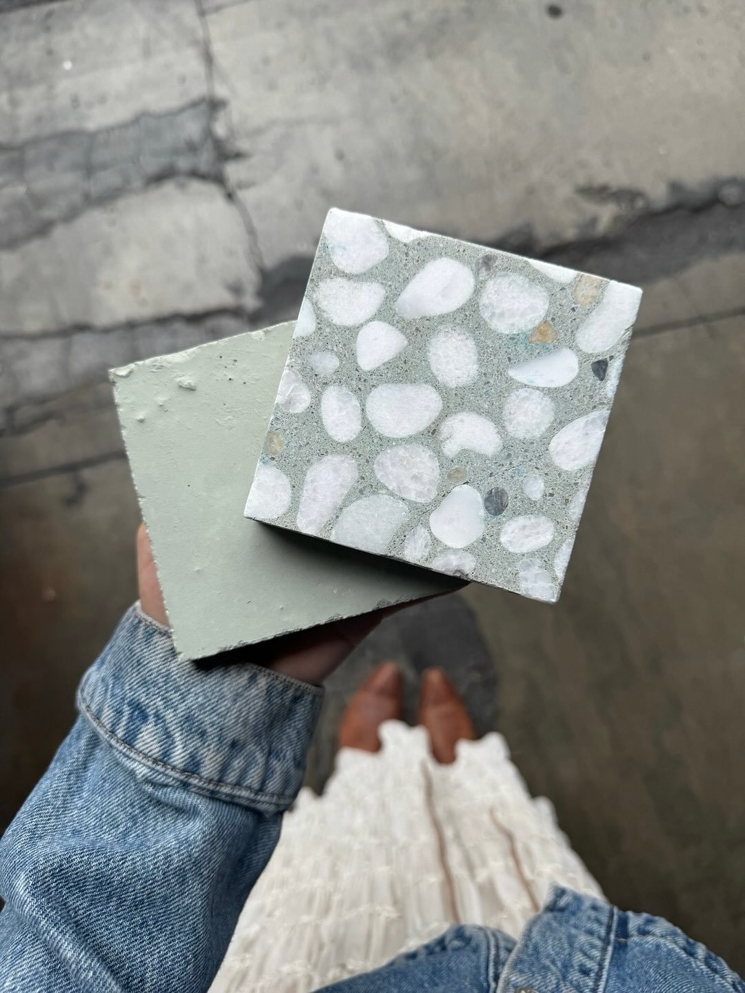 quietude, taupe, or acier? 🩵🤎🩶 //
⠀⠀⠀⠀⠀⠀⠀⠀⠀
〰️ we love pairing our WRQ terrazzo with SaLt zellige tile for a super earthy and textural look ⚡️