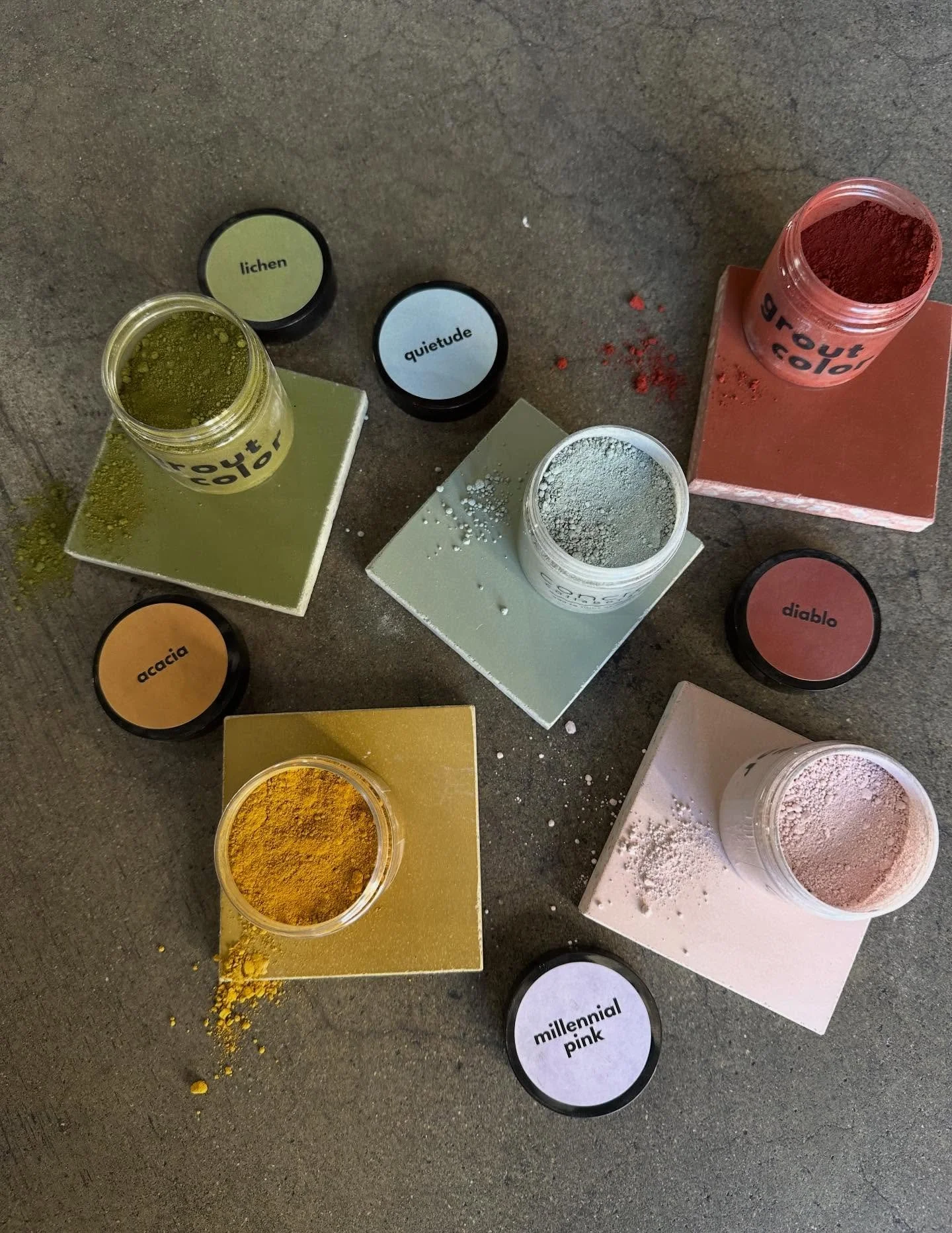 need matching grout? we&rsquo;ve got you covered 🌈 //

〰️ we&rsquo;re now offering grout color pigment packs intended to mix with 10lbs of white grout &ndash; perfectly pair with our unique concrete colors 🎨

〰️ ready to purchase on our website / a