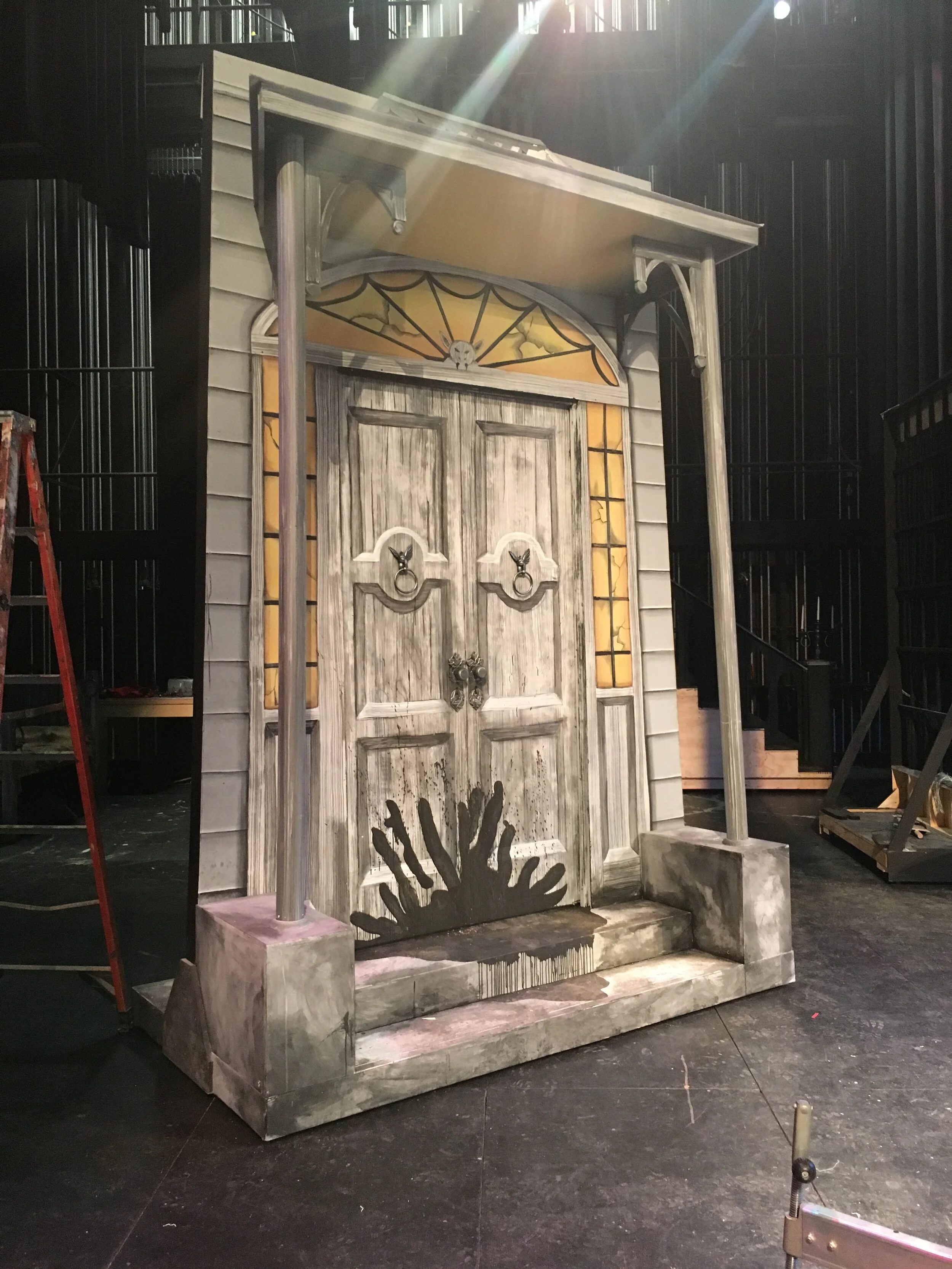 The Addams Family, Georgia Repertory Theatre 2018,  mansion exterior wagon