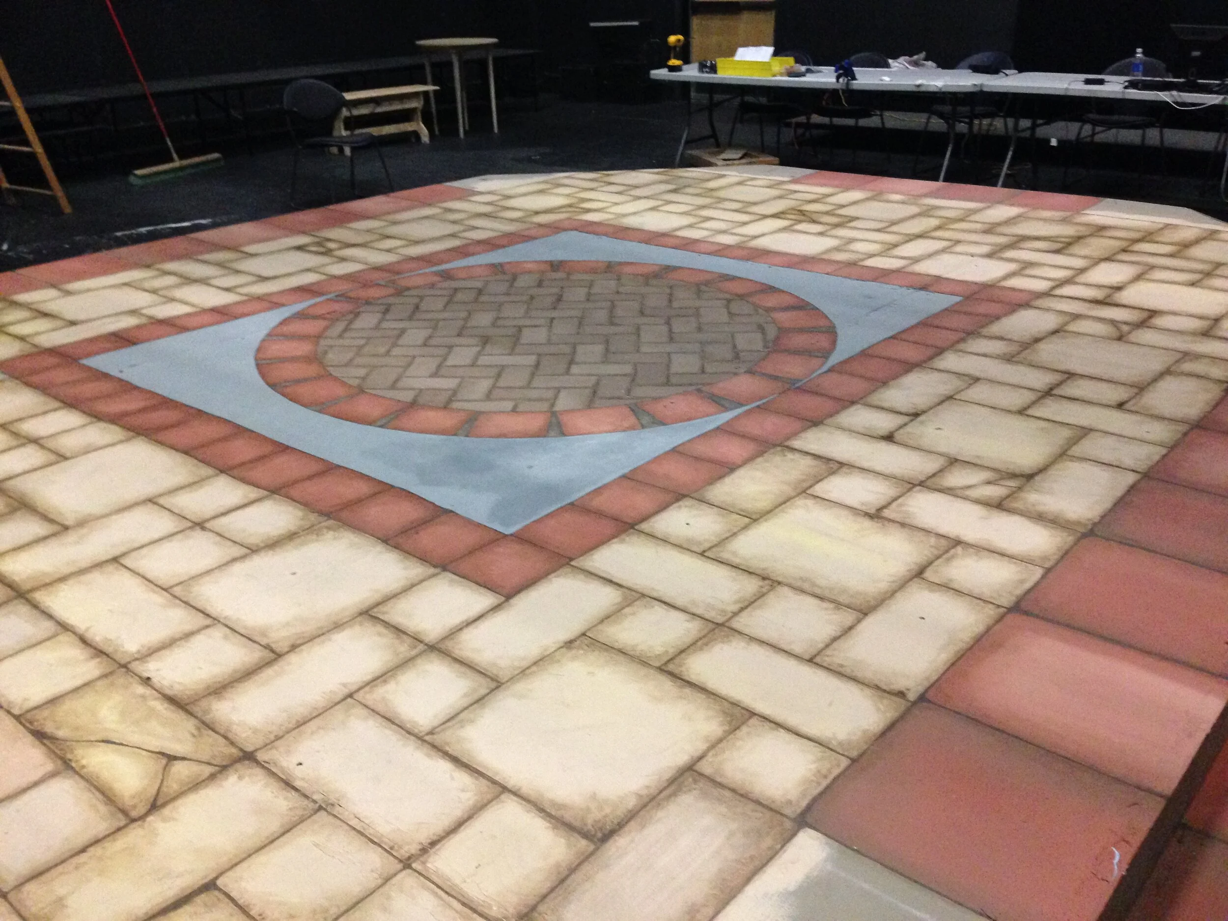 Much Ado About Nothing, Columbus State University Riverside Theatre Complex 2014, center platform stonework (process)