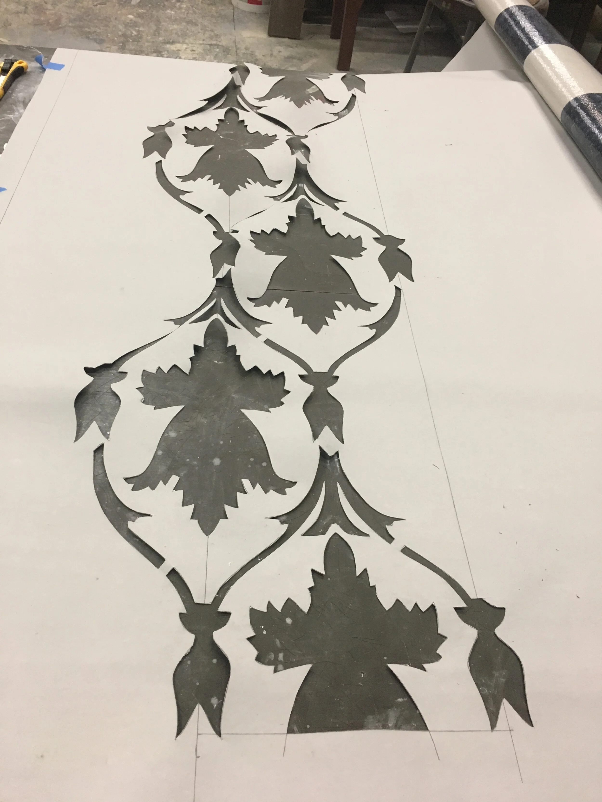 Clybourne Park, Columbus State University Riverside Theatre Complex 2017, wallpaper stencil (process)