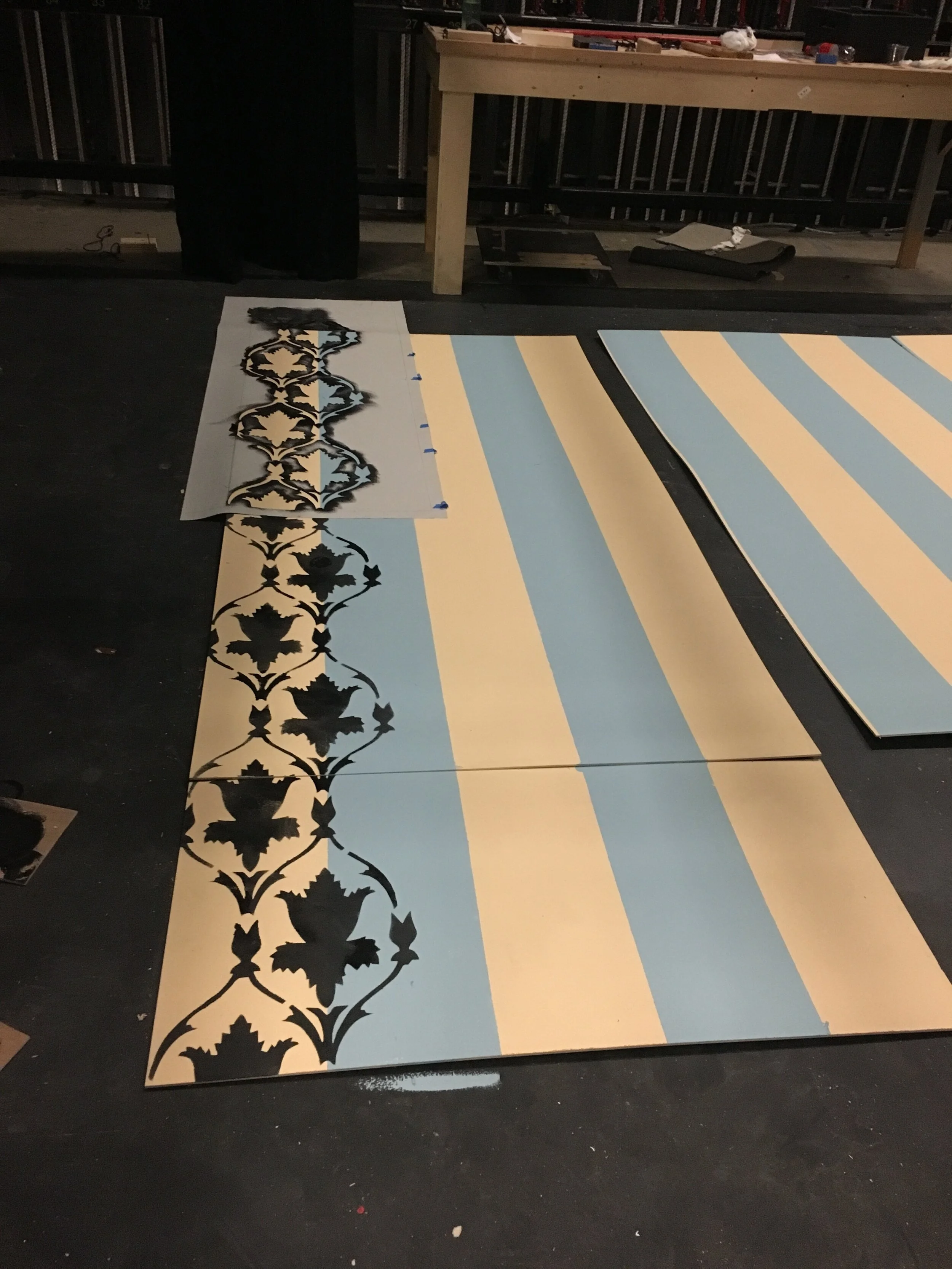Clybourne Park, Columbus State University Riverside Theatre Complex 2017, wallpaper stencil (process, in application)