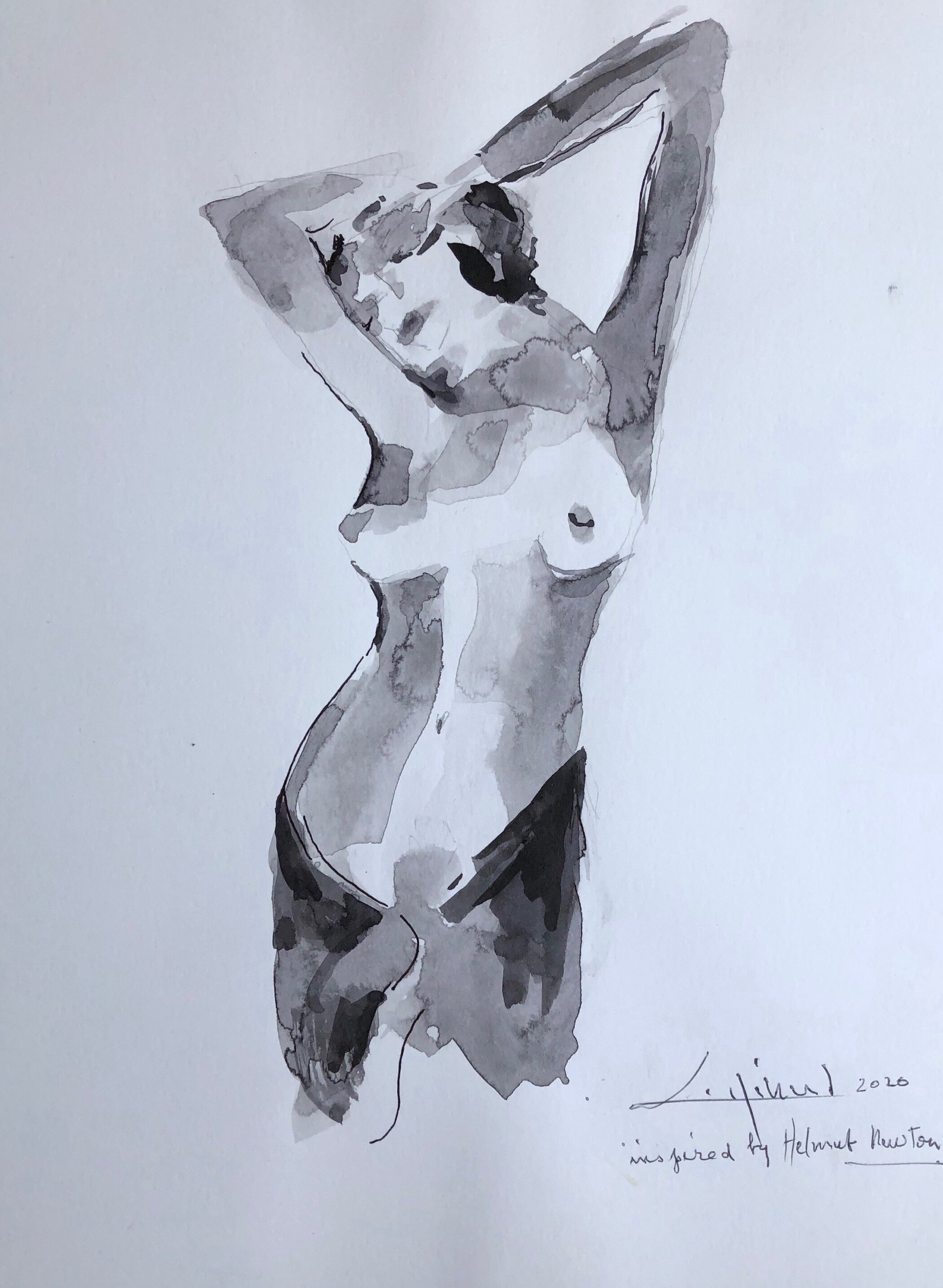 Ink Drawing of woman inspired by Helmut Newton