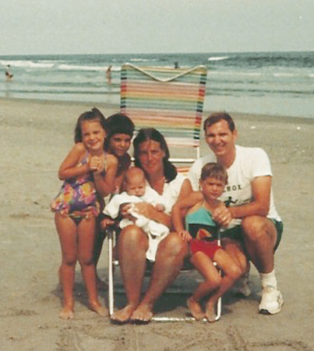 The Deery family enjoying a beach day at the 42nd Street beach (from left): Mary Beth, Mike, baby Gerry, Rosemary, Chrissy and Gerry.