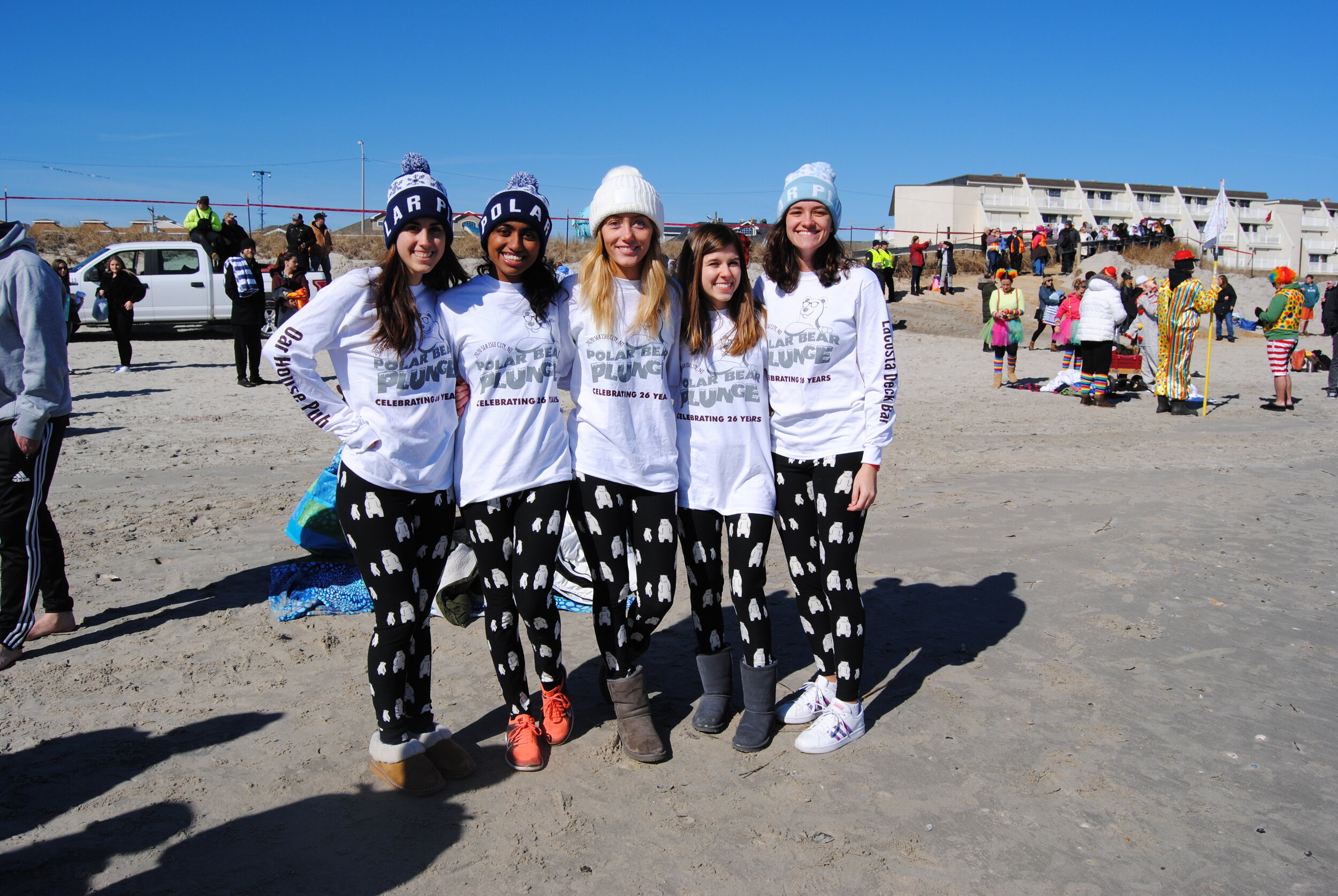 Kim Caruso, Tristy Paulose, Sydney Drumheller, Holly Springham and Millie Coombes sported their Polar Bear apparel during the plunge. 