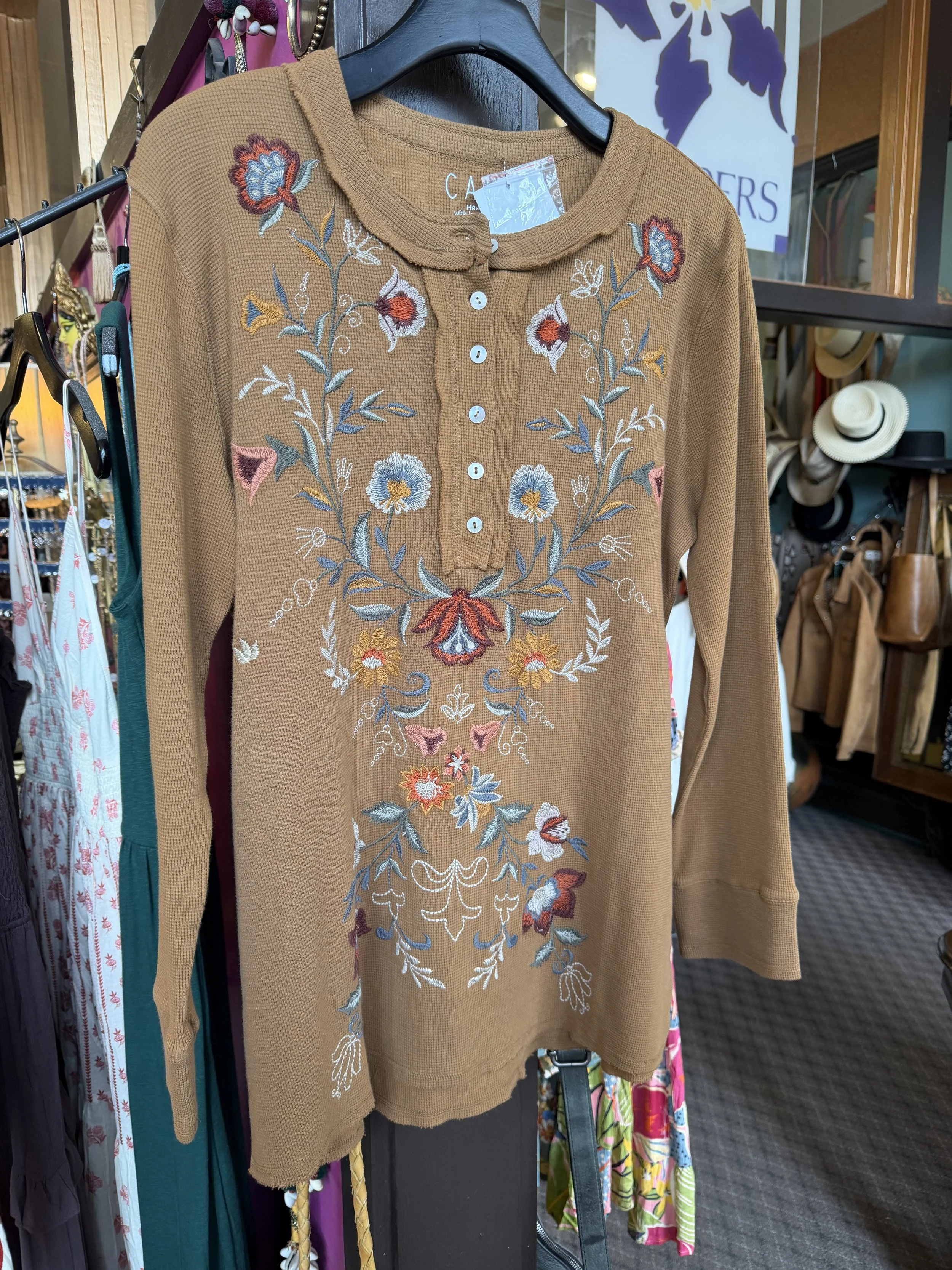 Caite Brown Embroidered Top