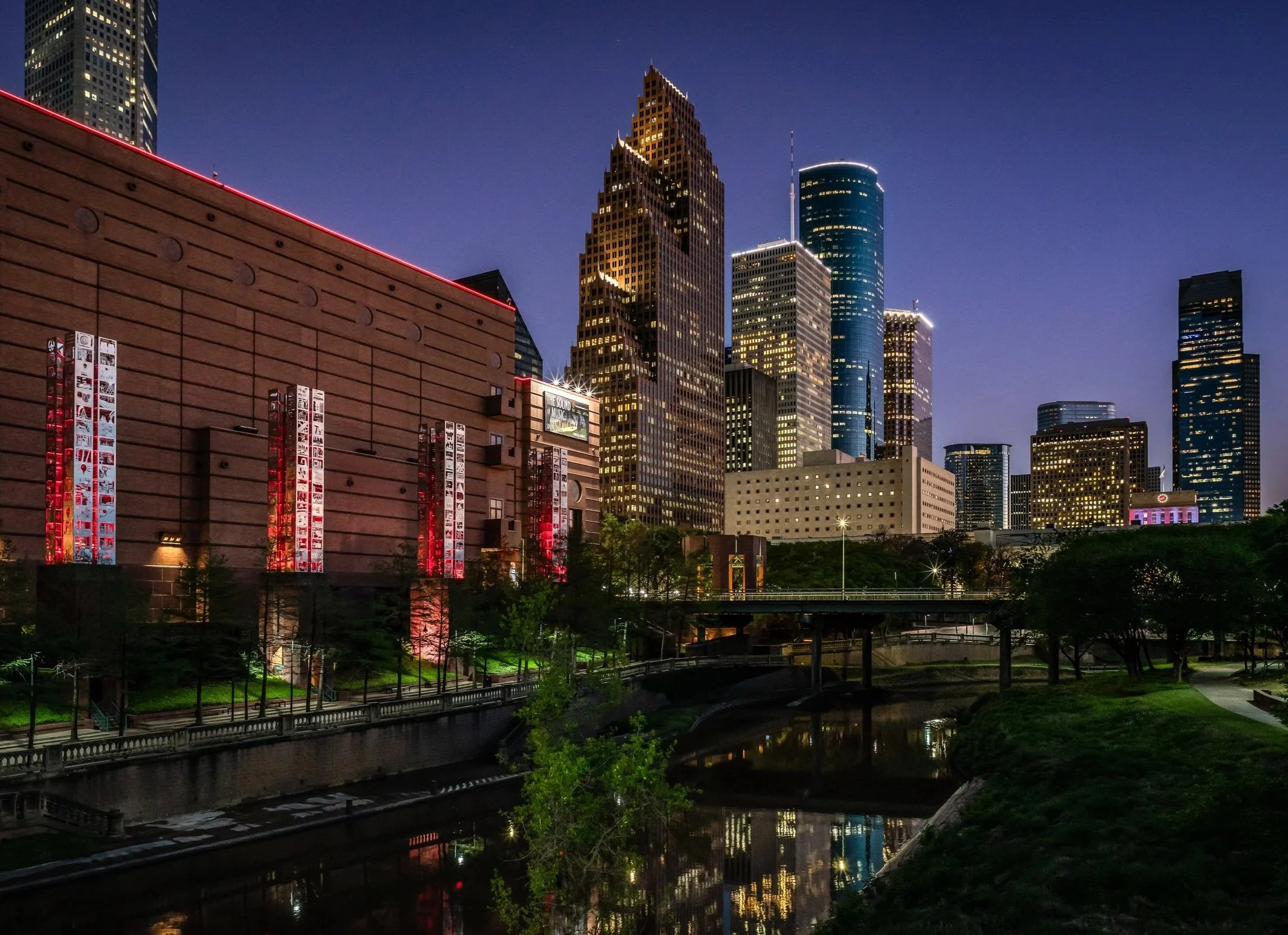 Downtown Nightscape from Mosbacher Bridge / Houston, TX