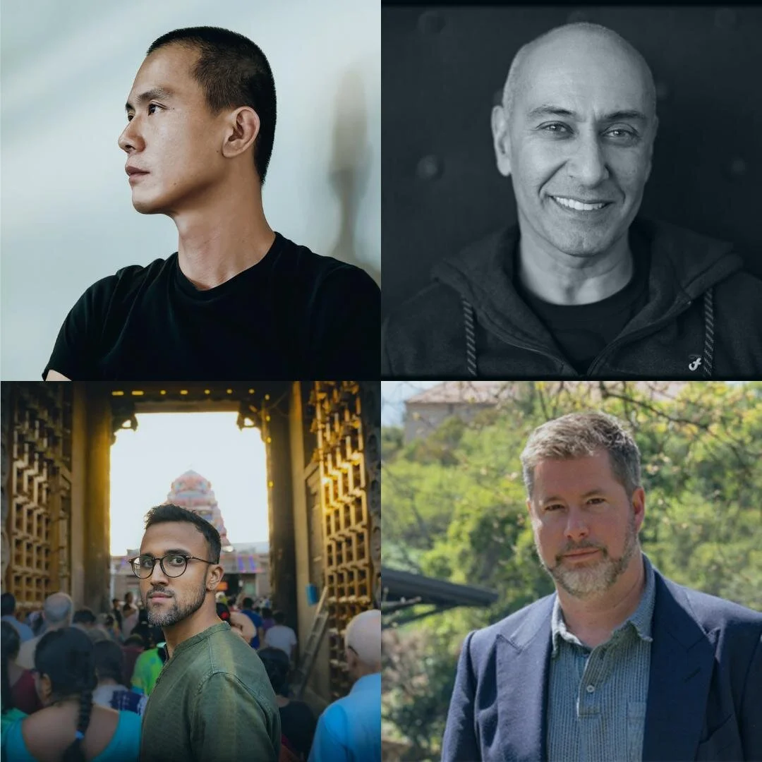 Joining us for Monday's webinar &amp; live Q+A, Creation in Isolation&mdash;Adversity Meets Innovation, are four exceptional leaders in the performing arts field. Register for this not-to-be missed event! Link in our profile. 

- Top left: Panelist Cheng Tsung-lung | Artistic Director, Cloud Gate Dance Theatre of Taiwan
- Top right: Panelist  Farooq Chaudhry | Executive Producer, Akram Khan Company
- Lower left: Panelist Aditya Prakash | Artist, Aditya Prakash Ensemble
- Lower right: Moderator Chris Lorway, Executive Director, Stanford Live