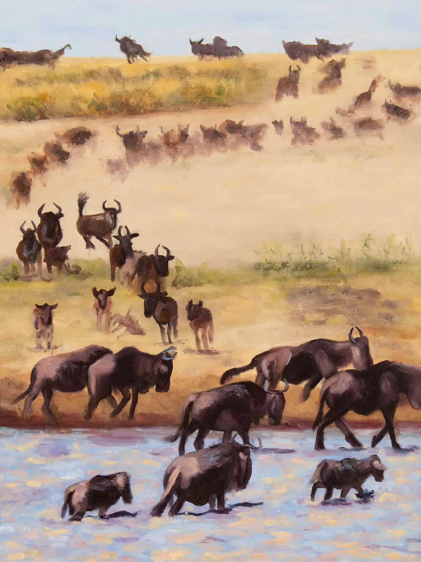 The Great Migration from &ldquo;The Painted Safari&rdquo; series, 16x12 inches, oil on panel. Available! Link in bio

One goal I had for this series was to shift away from my traditional close up animal portraits by loosening up and including more pi