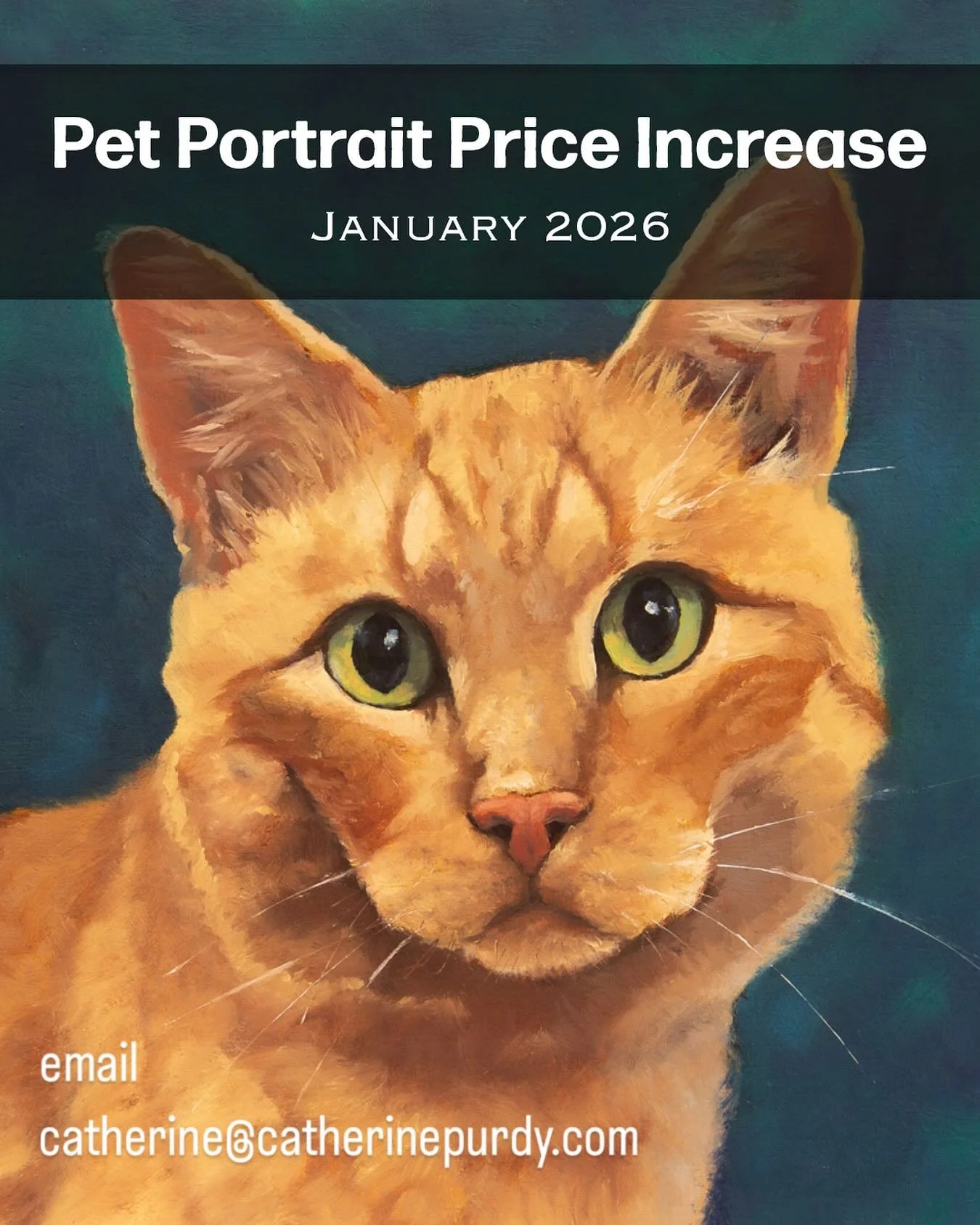 Oil pet portrait prices are going up January 1st. Get on my books now to lock in your custom pet portrait at the current rate! 
📧 catherine@catherinepurdy.com

*currently booking into early February, 2026*

#rvaart #rvaartist #petportrait