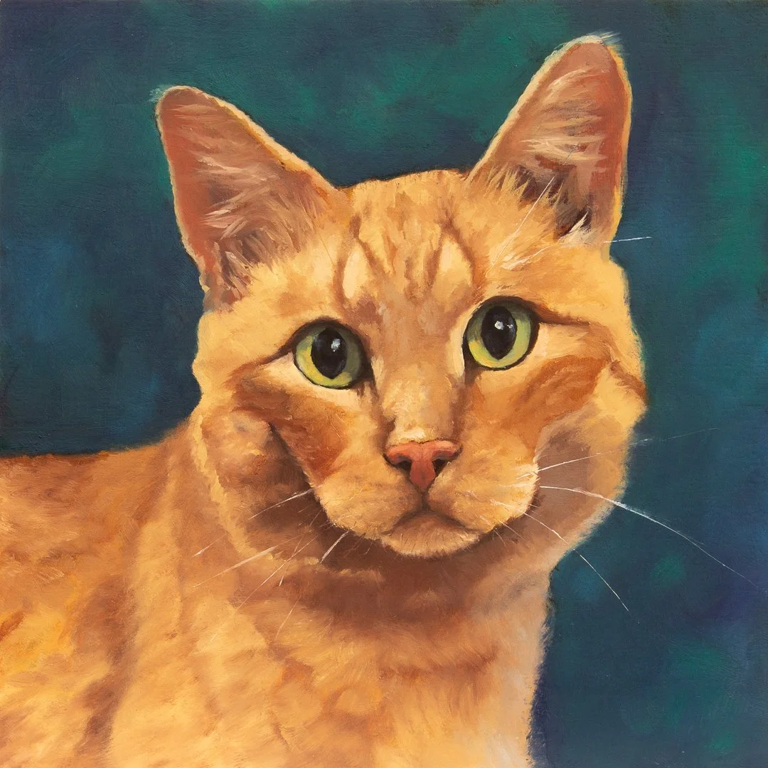 Mr. Cheeto, 8x8 oil on panel, commission