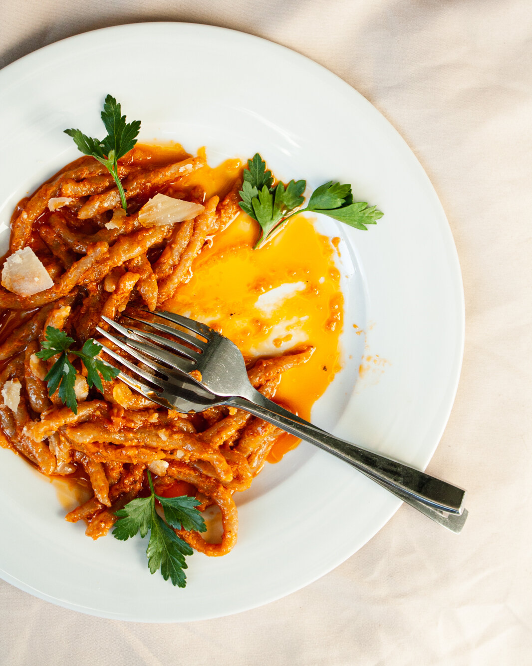 Cecamariti - sauce: tomato garlic olive oil confit, parmesan, parsley